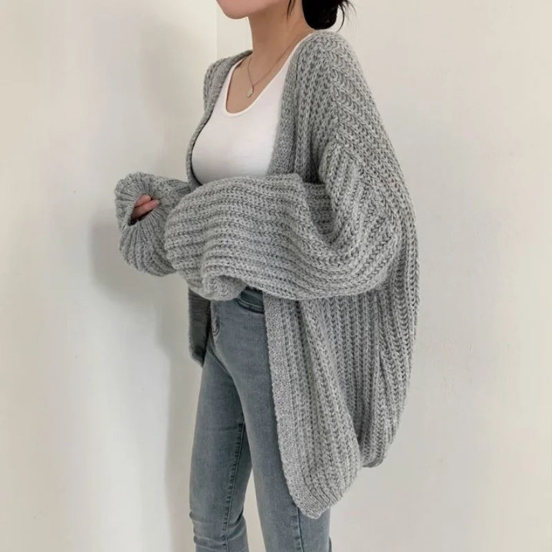 VNeck Oversized Casual Solid Long Sleeve Lazy Elegant Holiday Y2K Streetwear Cardigan