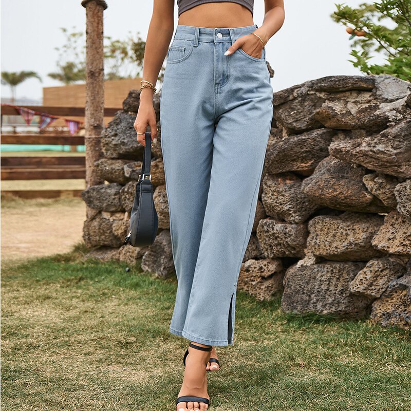 Street Mid Waist Denim Trousers Ladies Pants