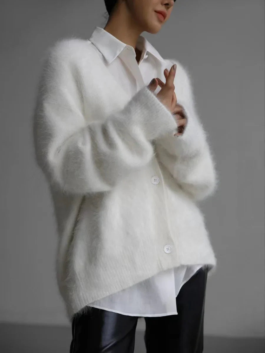 Cardigans Fashion Vneck Oversized Solid Knitted Sweater