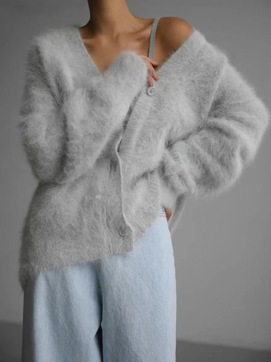 Cardigans Fashion Vneck Oversized Solid Knitted Sweater