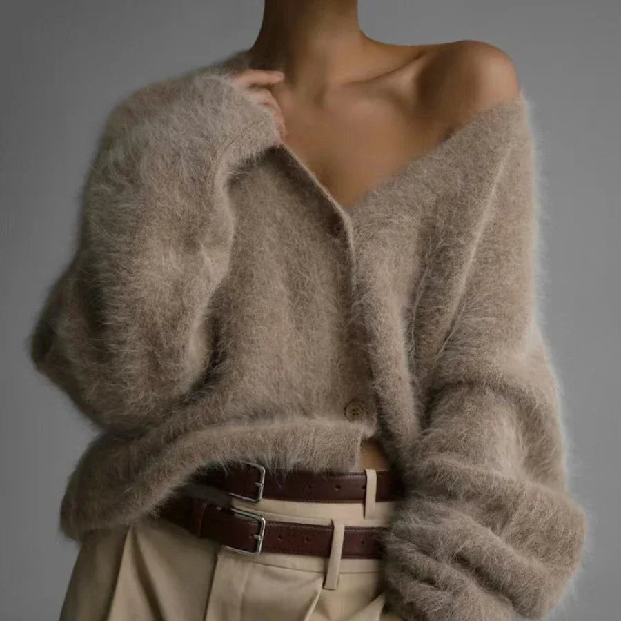 Cardigans Fashion Vneck Oversized Solid Knitted Sweater