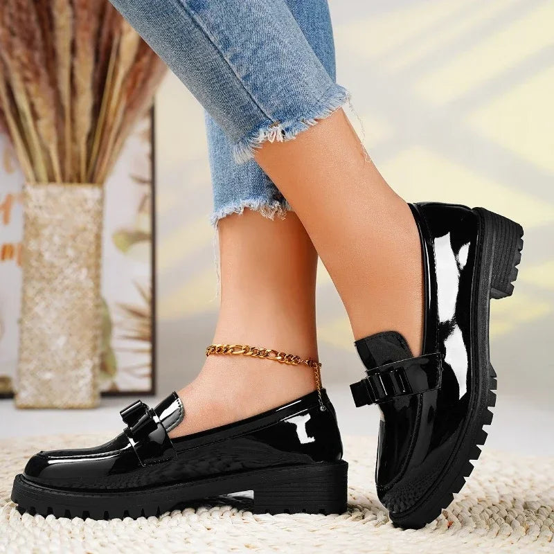 Waterproof ThickSoled Elegant Bow Designer Office Casual Loafers