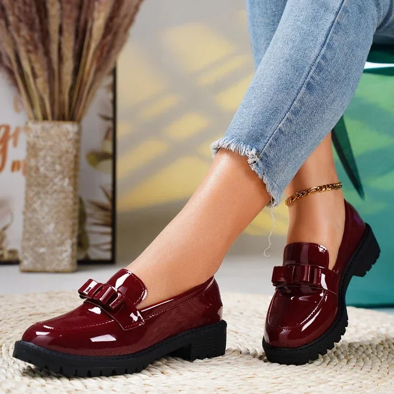 Waterproof ThickSoled Elegant Bow Designer Office Casual Loafers