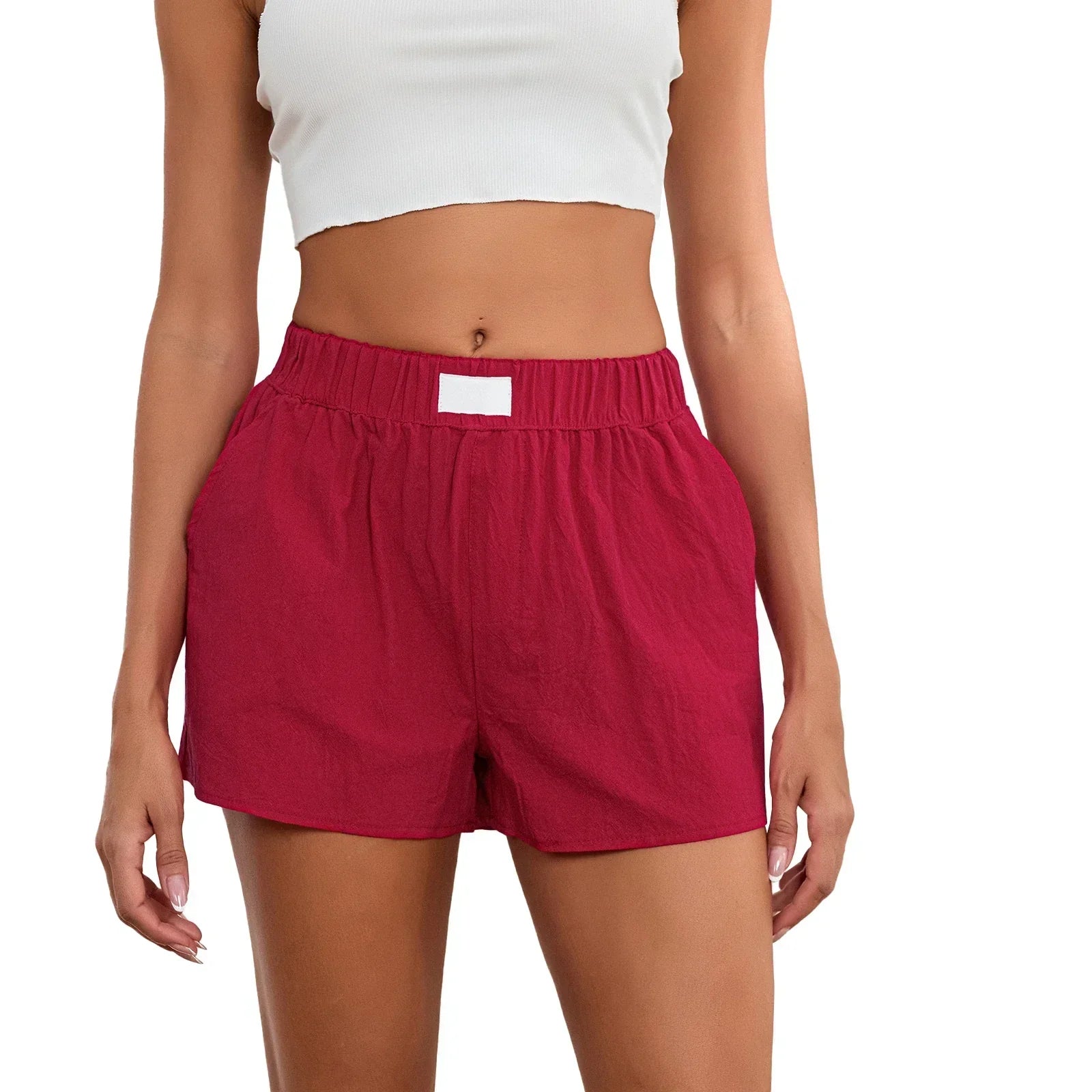 Solid Wide Leg Pocket Short red / S short-250223