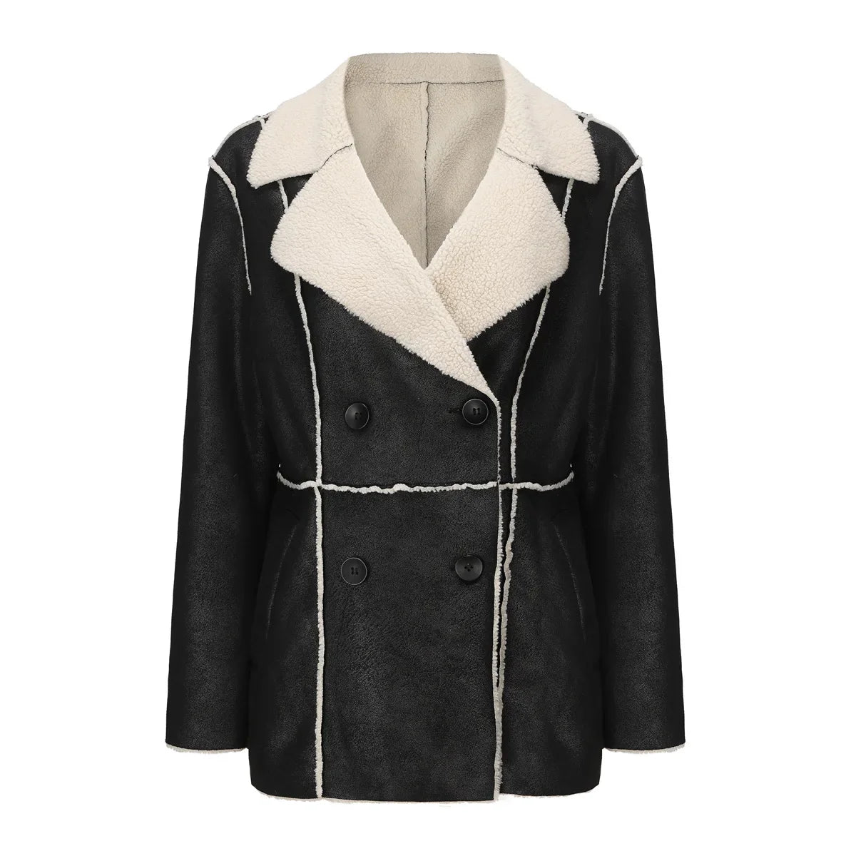 Faux Fur Lined Collar MidLong Winter Fleece Padding Jacket