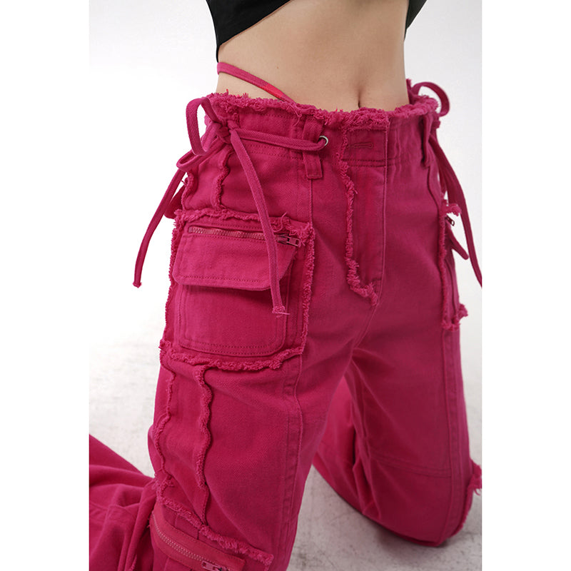 Hip Hop Red Vintage Cargo Jeans