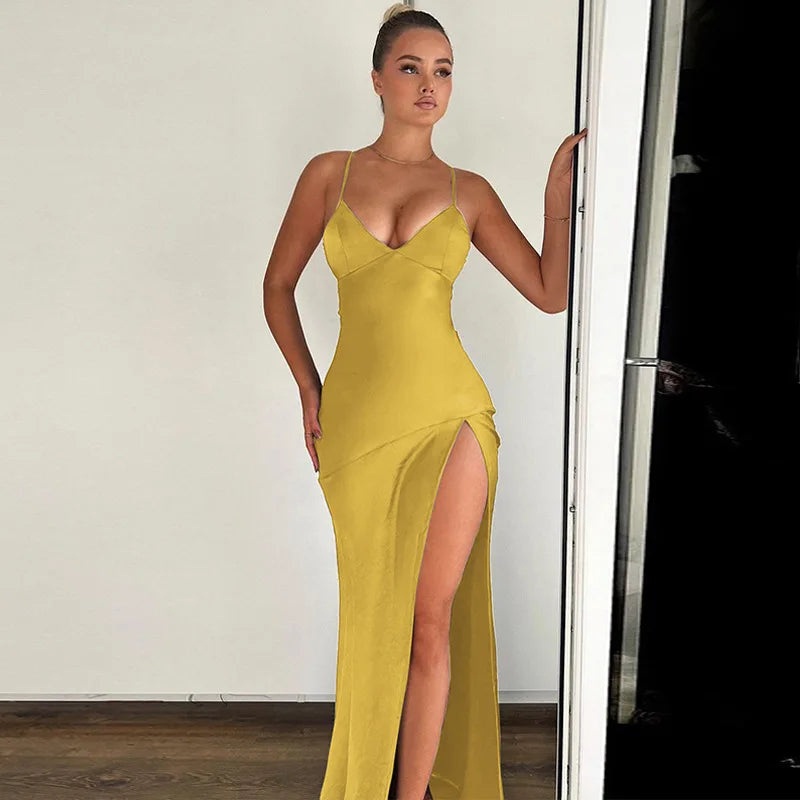 Split Halter Mid Length Midi Dress