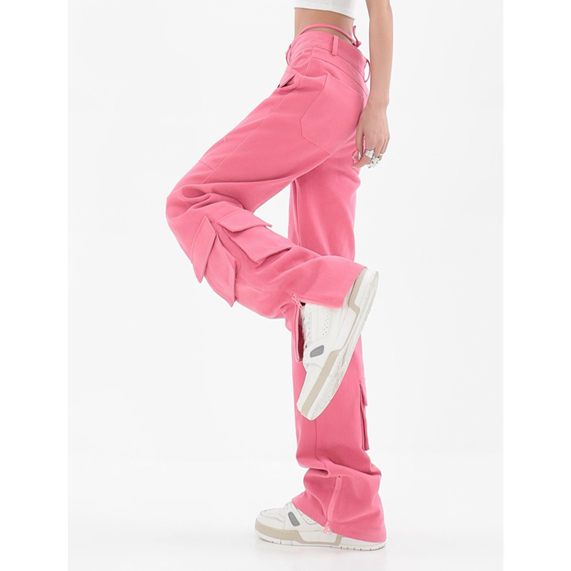 Pocket Straight Vintage Pink Cargo Jeans