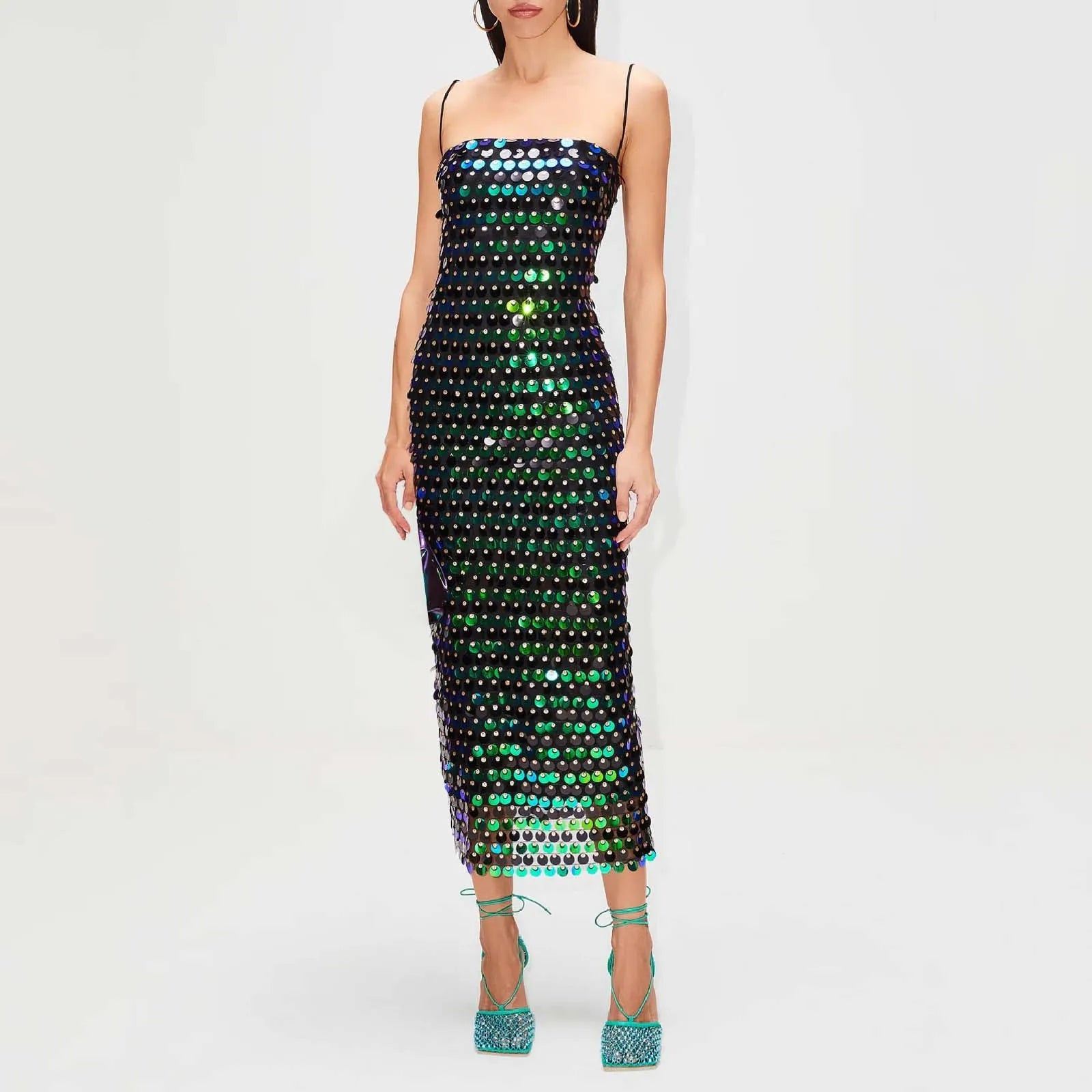 Sexy Suspender Slim Sequin Sleeveless Sling Cocktail Evening Gown Chic Lady Elegant Sequins