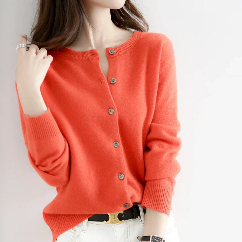 Short Slim O-Neck Single Breasted Gold Camel Knit Cardigan Orange / S cardiagn-250126
