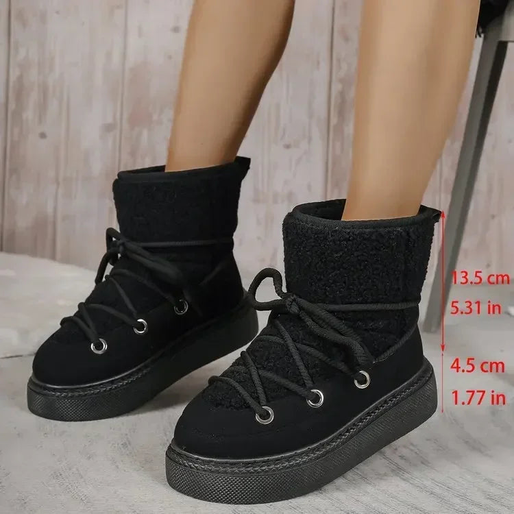 Thicksoled Crossstrap Round Toe Plush Warm Casual Snow Boot