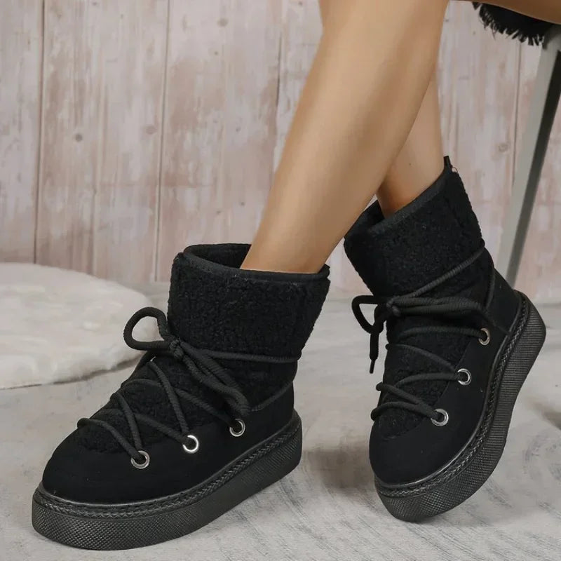 Thicksoled Crossstrap Round Toe Plush Warm Casual Snow Boot