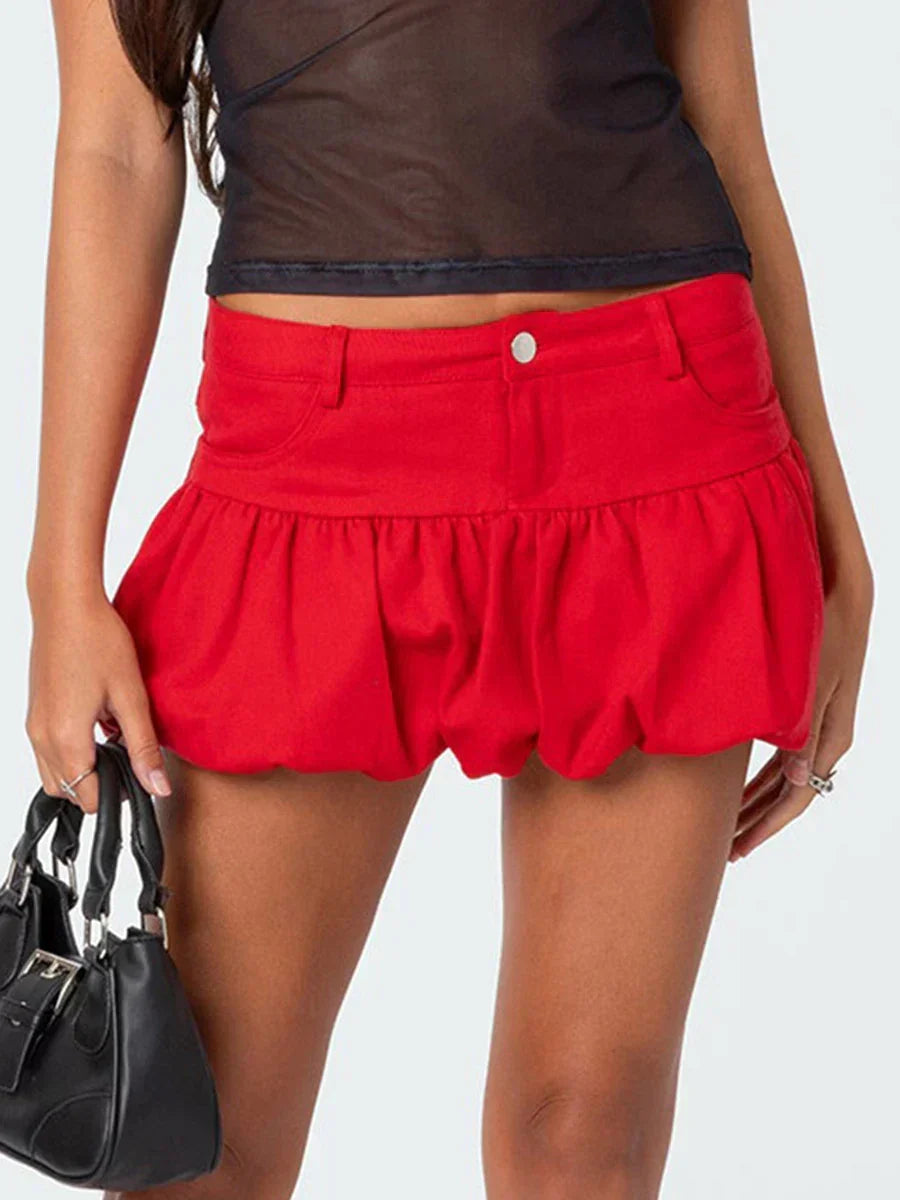 Denim Bubble Low Rise Skirt Red / S skirts-250223