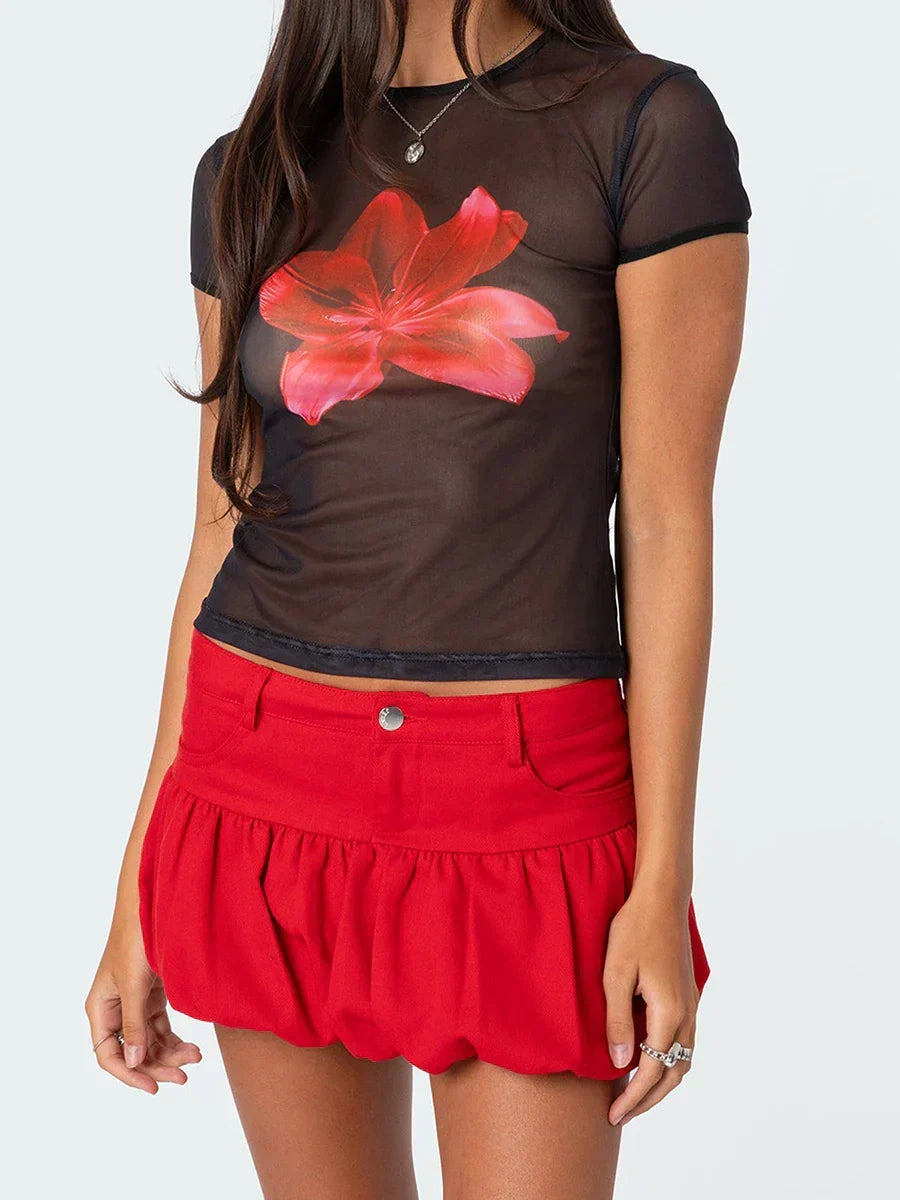 Denim Bubble Low Rise Skirt