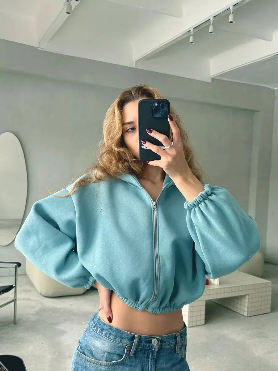 Oversized Fleece Pocket Zip Hoodie