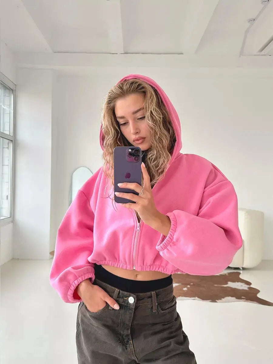 Oversized Fleece Pocket Zip Hoodie