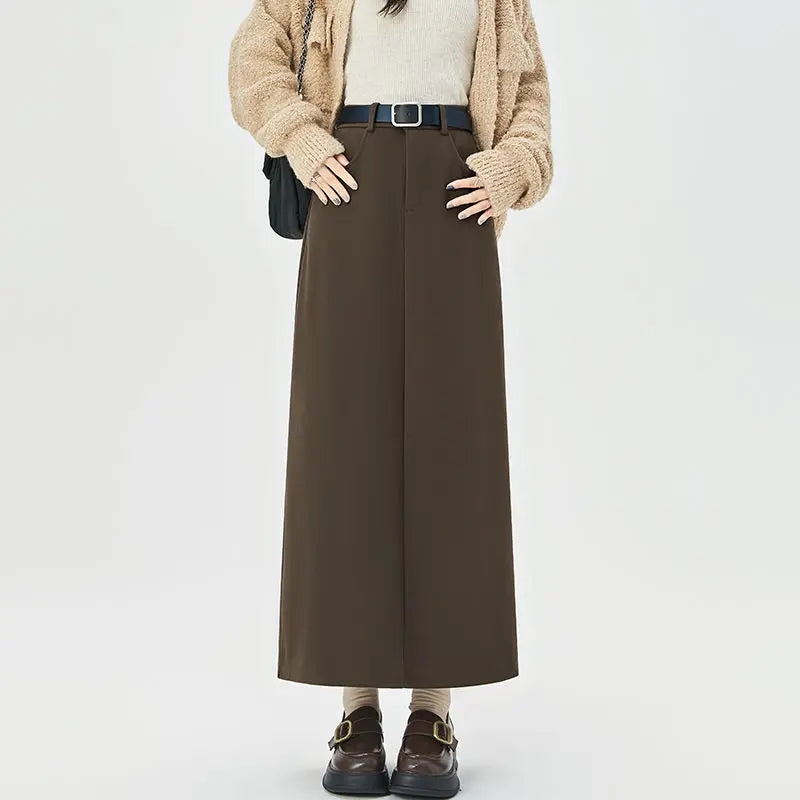 Woolen Autumn Winter Highwaist Slim Fit Straight Hiphugging Skirt