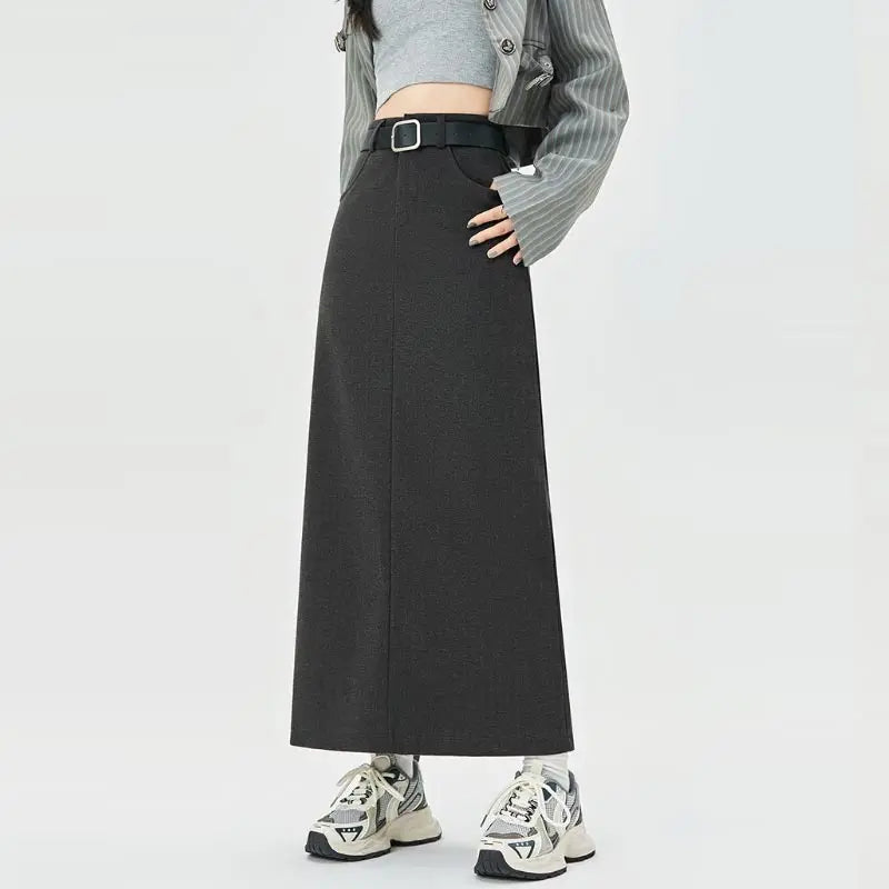 Woolen Autumn Winter Highwaist Slim Fit Straight Hiphugging Skirt