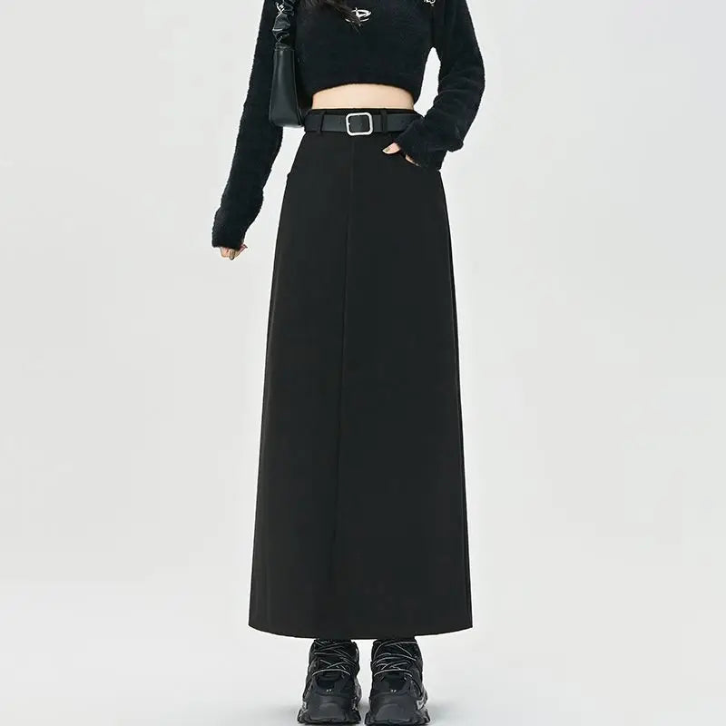 Woolen Autumn Winter Highwaist Slim Fit Straight Hiphugging Skirt