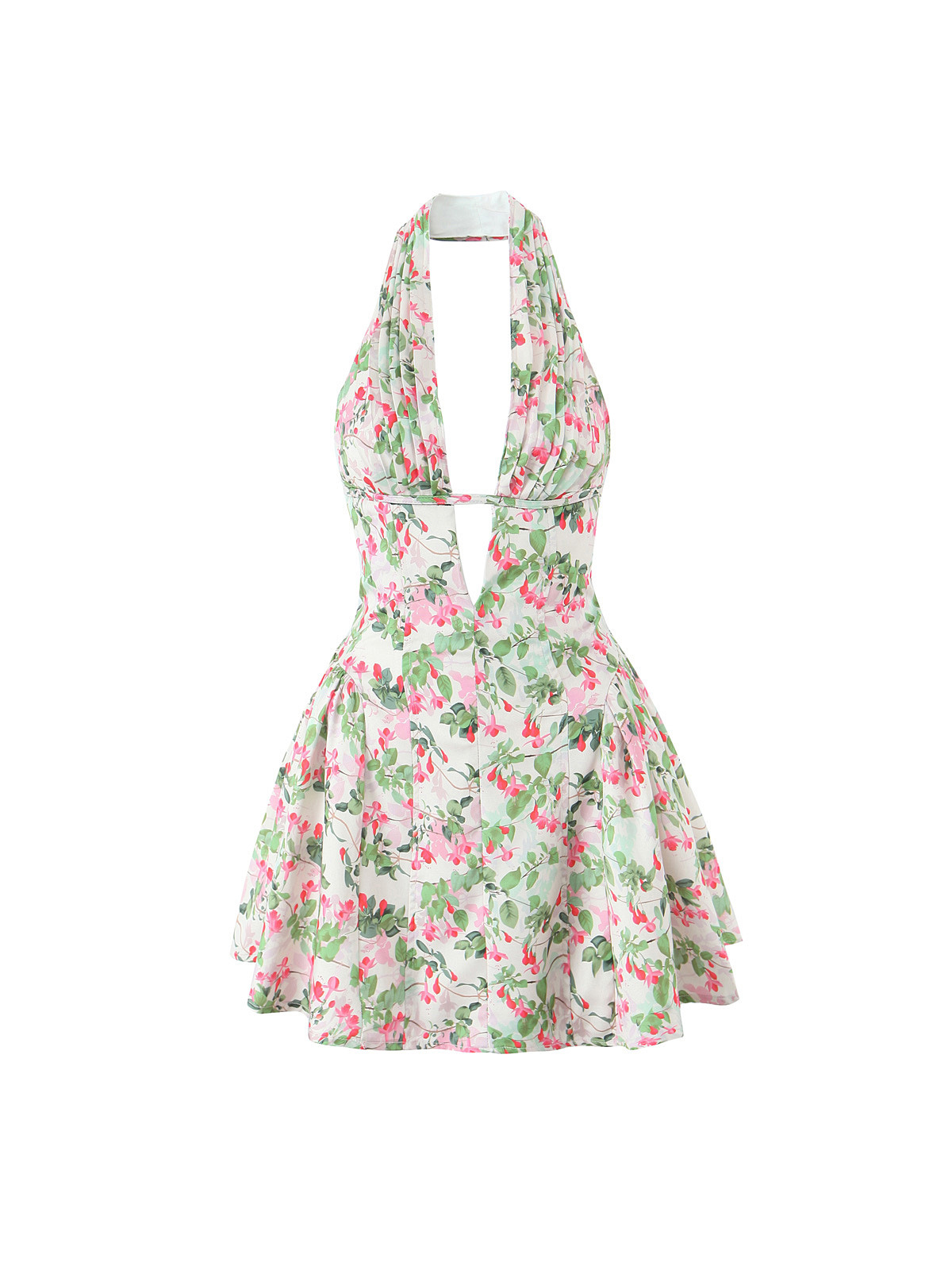 Plunge Neck Floral Mini Dress