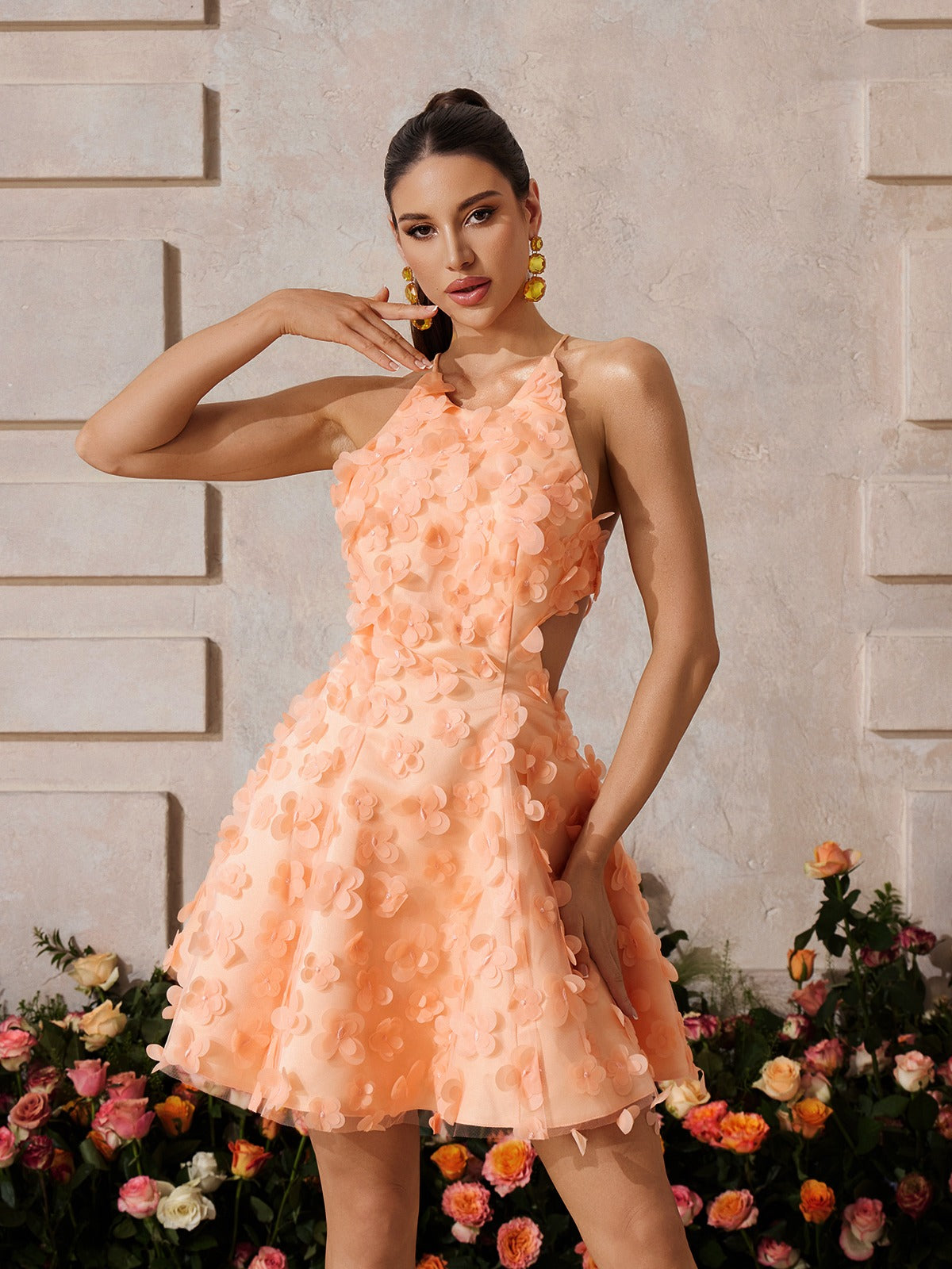 Backless Flower Mini Dress