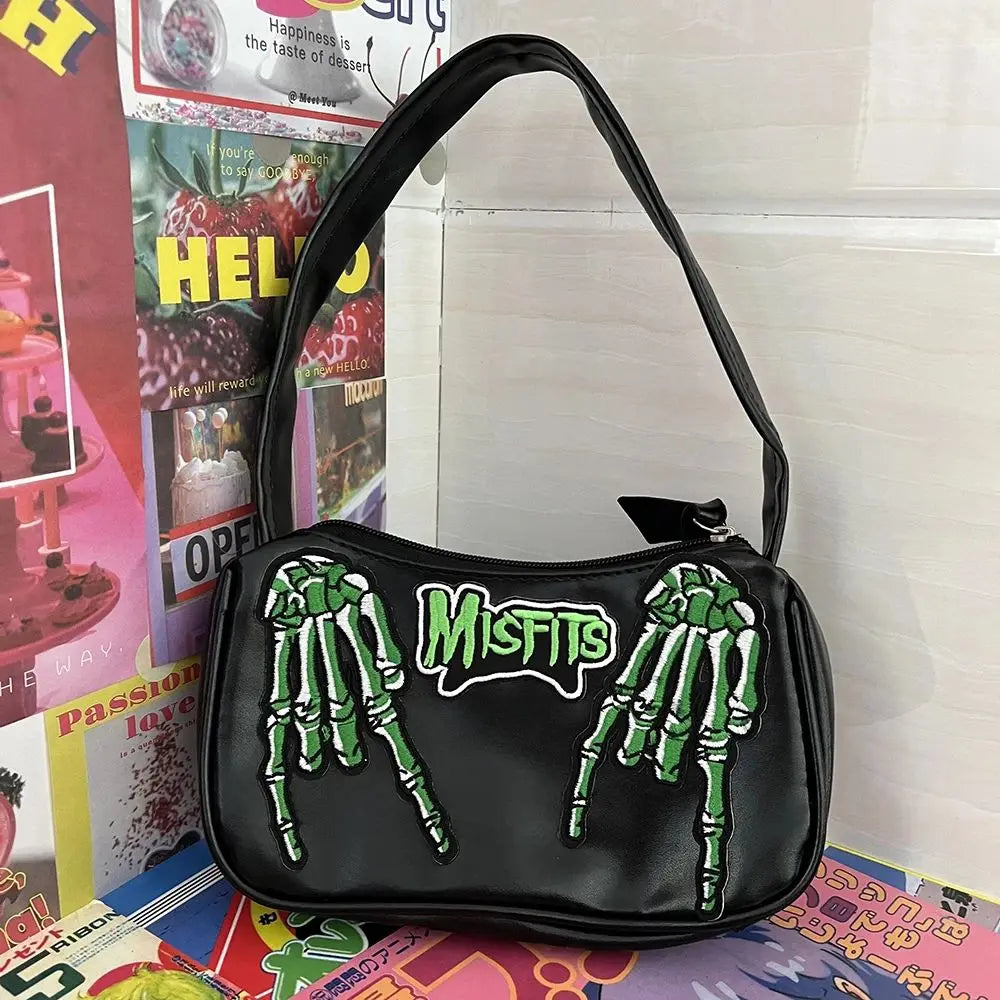 Y2K Gothic Women Letter Skull HipHop Shoulder Bag Street Trendy Tote Bag