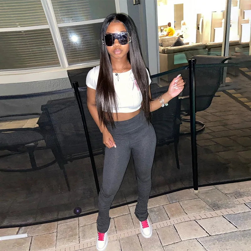 Solid Ruched Women's Casual Legging Sweatpants