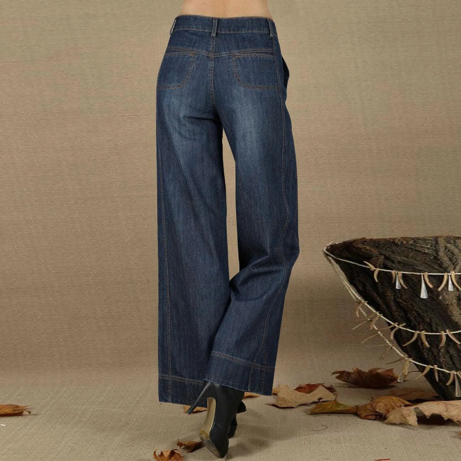 Vintage Straight Leg Seam Front Wide Jeans Blue / 28