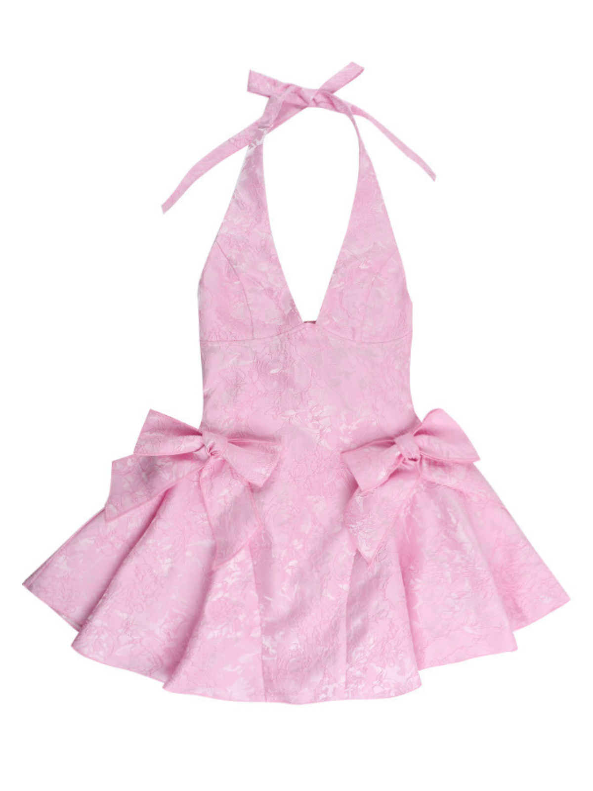 Plunge Neck Bow Jacquard Mini Dress