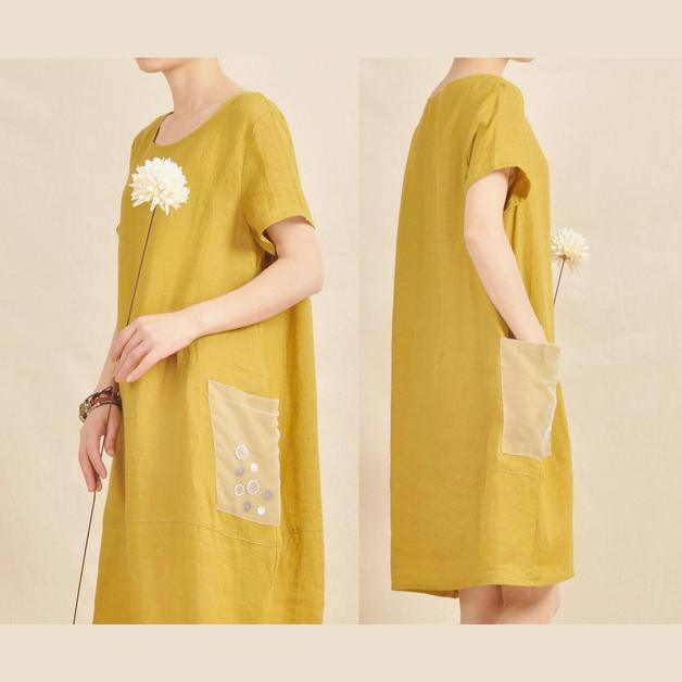 Yellow linen shift dress orginal summer dresses
