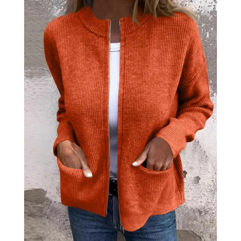 Stand Collar Ribbed Knit Zip-Up Pocket Cardigan 7