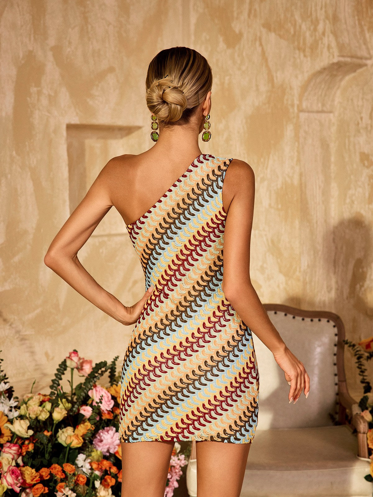 One Shoulder Knitted Mini Dress
