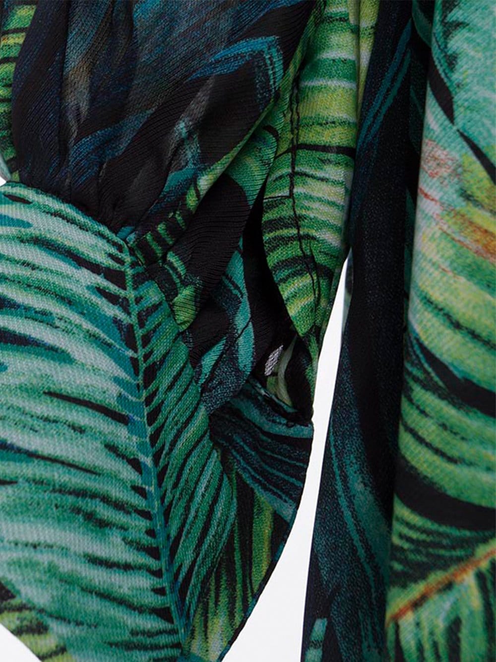 Green V-Neck Tropical Leaf Print Long Sleeve Belted Maxi Dress 8