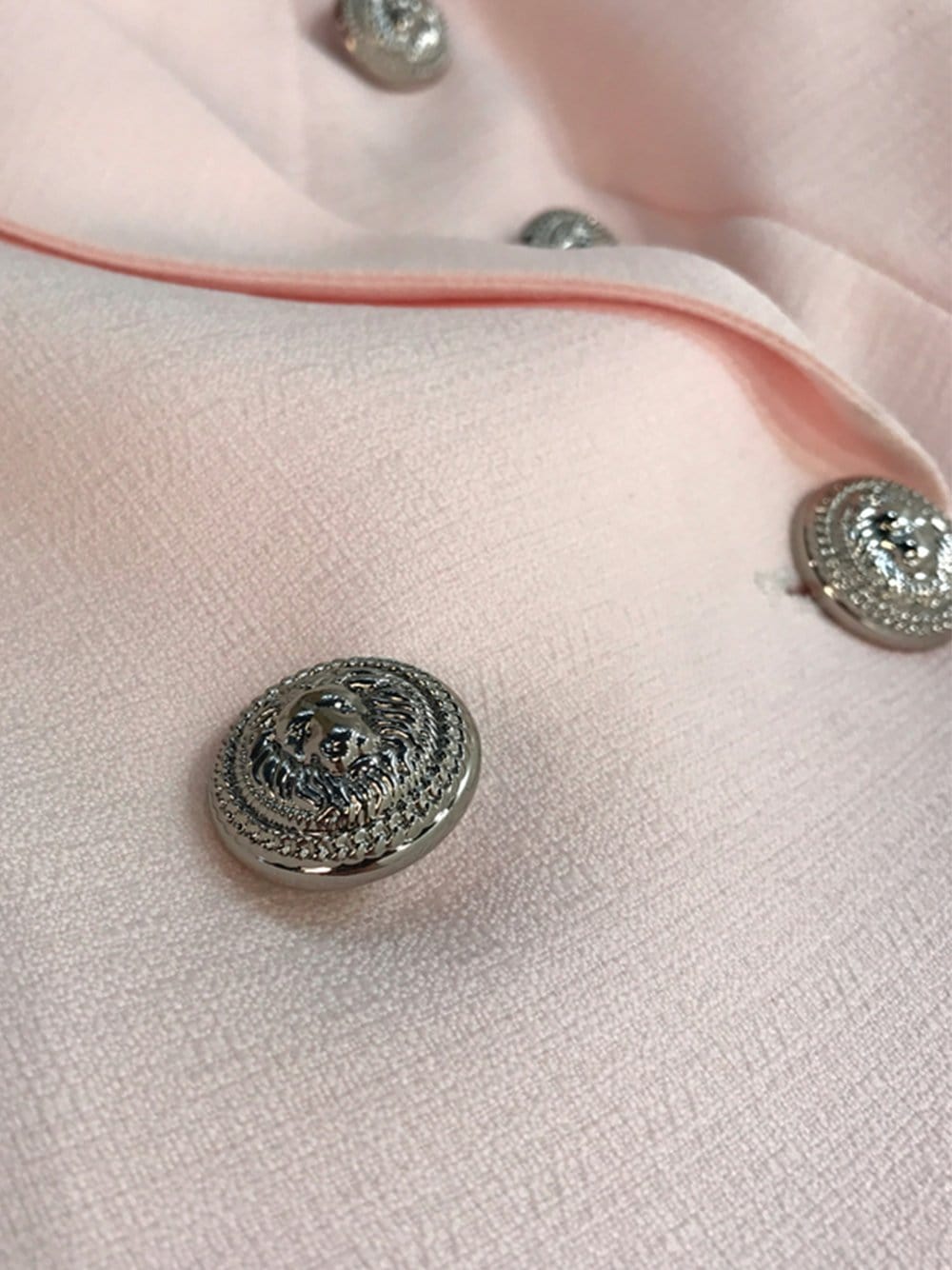 Pink Peak Lapel Double Breasted Silver Button Tailored Blazer
