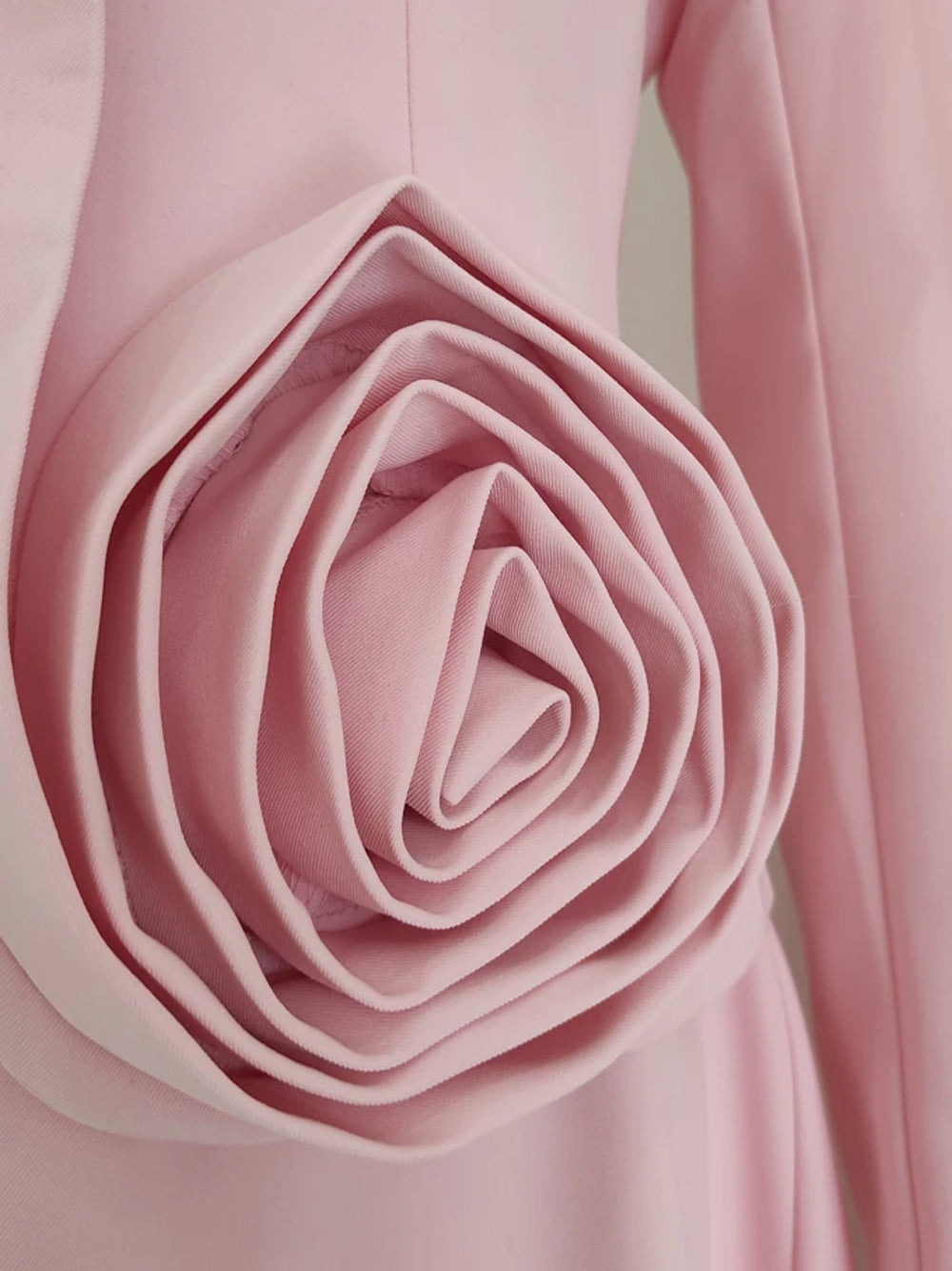 Pink Shawl Lapel Rosette Cropped Blazer Midi Skirt Set
