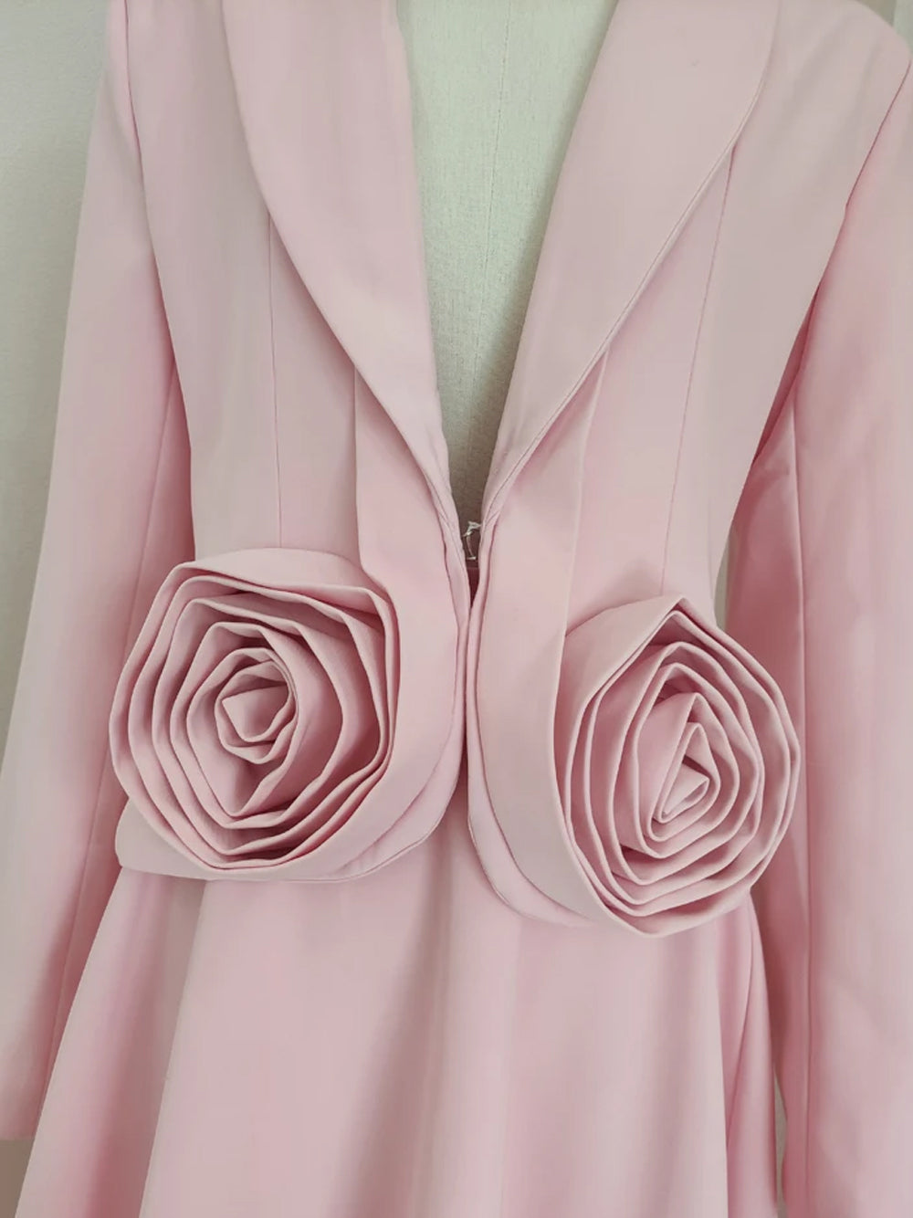 Pink Shawl Lapel Rosette Cropped Blazer Midi Skirt Set