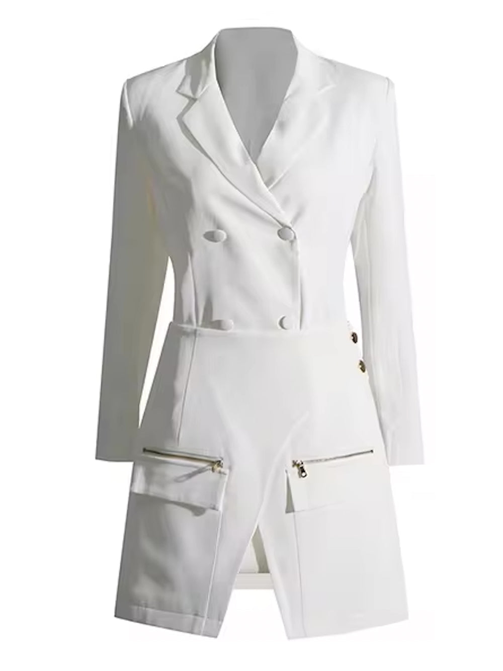 White Notch Lapel Peplum Blazer And Skirt Set