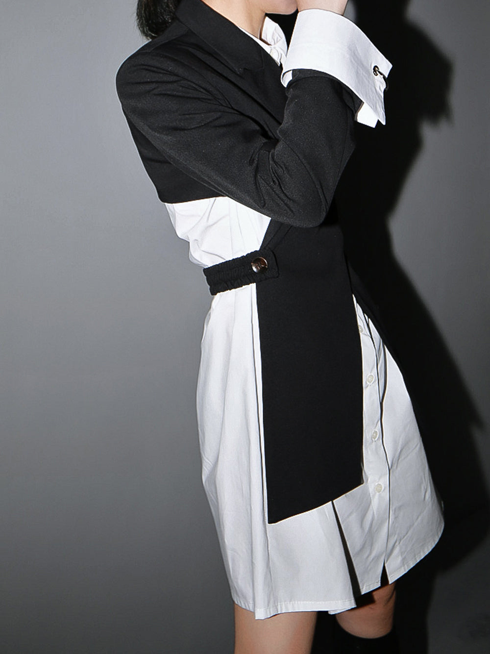 Black Notched Lapel Asymmetric Crossover Cutout Blazer