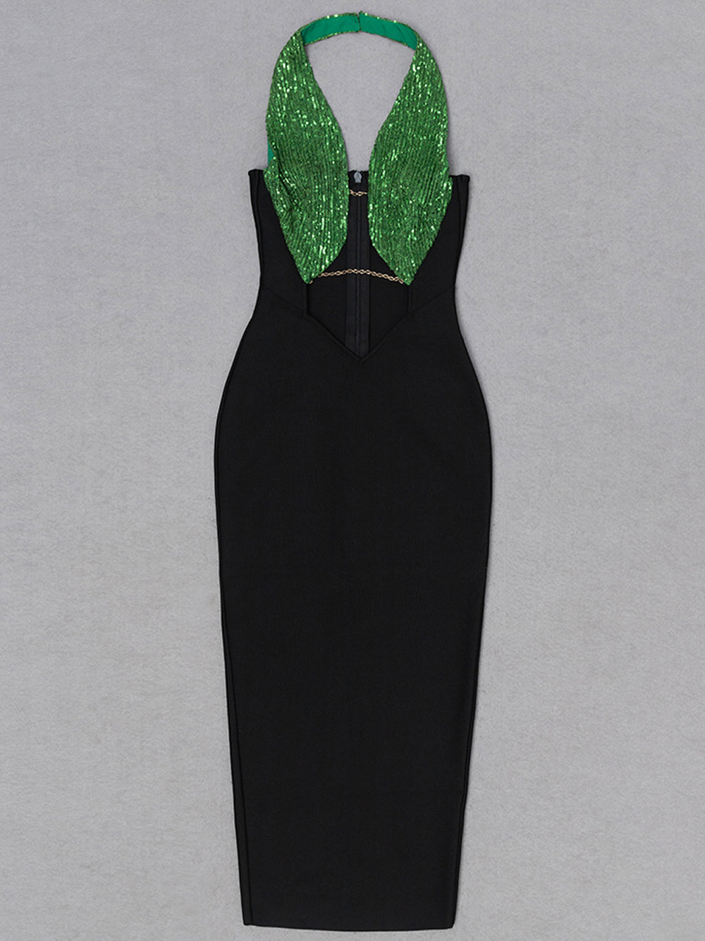 Black Plunge Neck Sequin Chain Cutout Bodycon Maxi Dress 4