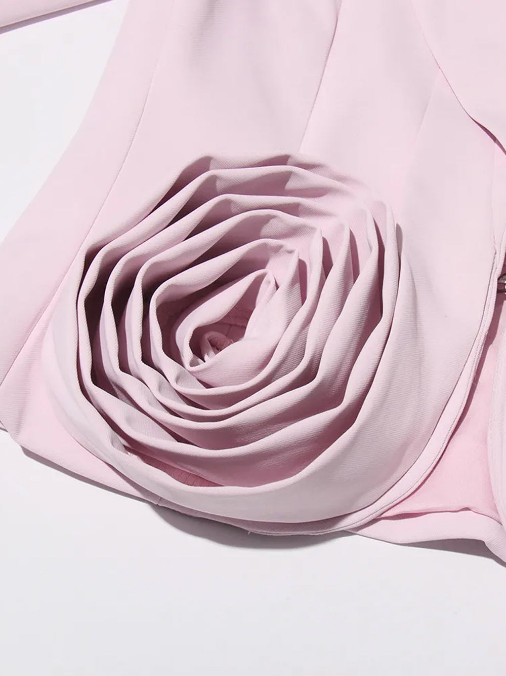 Pink Shawl Lapel Rosette Cropped Blazer Midi Skirt Set