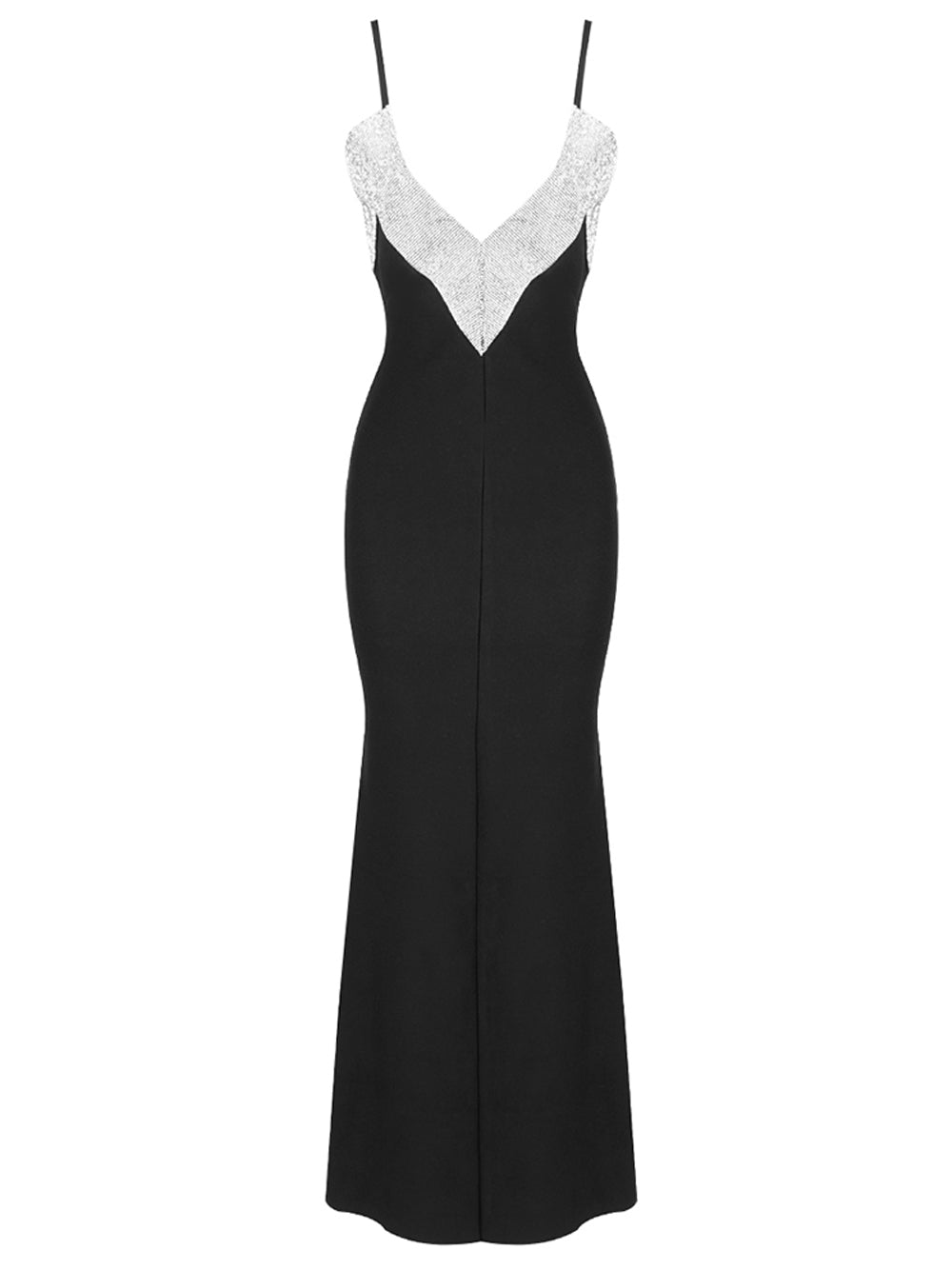 Black Rhinestone V-Neck Spaghetti Strap Mermaid Maxi Gown