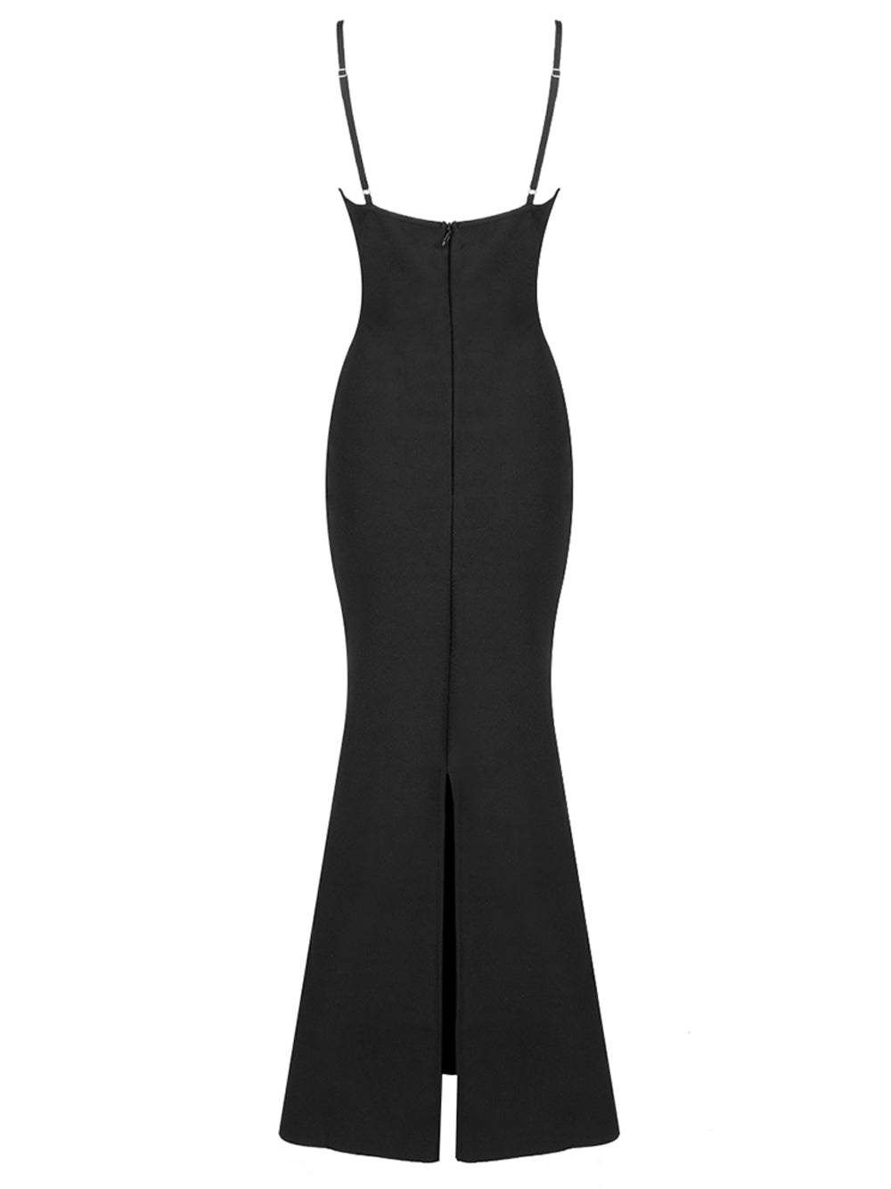 Black Rhinestone V-Neck Spaghetti Strap Mermaid Maxi Gown