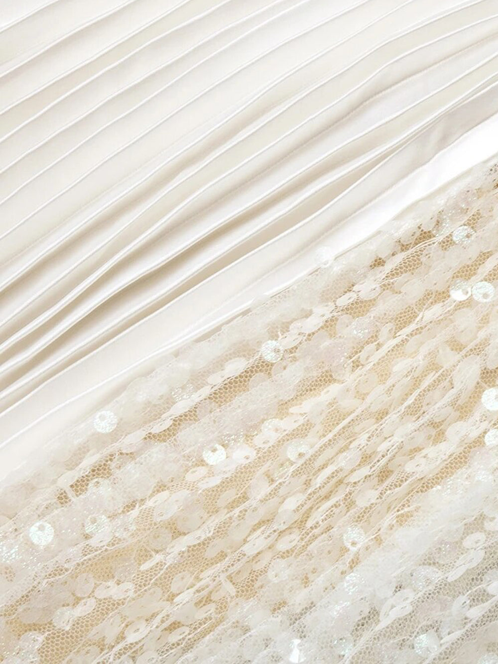 White Strap Corset Bodice Sequin Illusion Pleated A-Line Maxi Gown