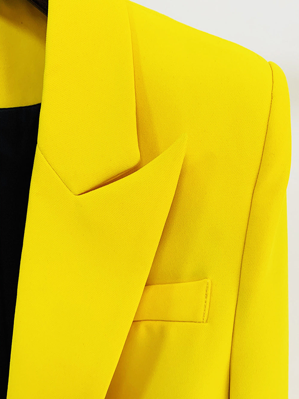 Yellow Peak Lapel Single Button Blazer and Flared Pants Set 11