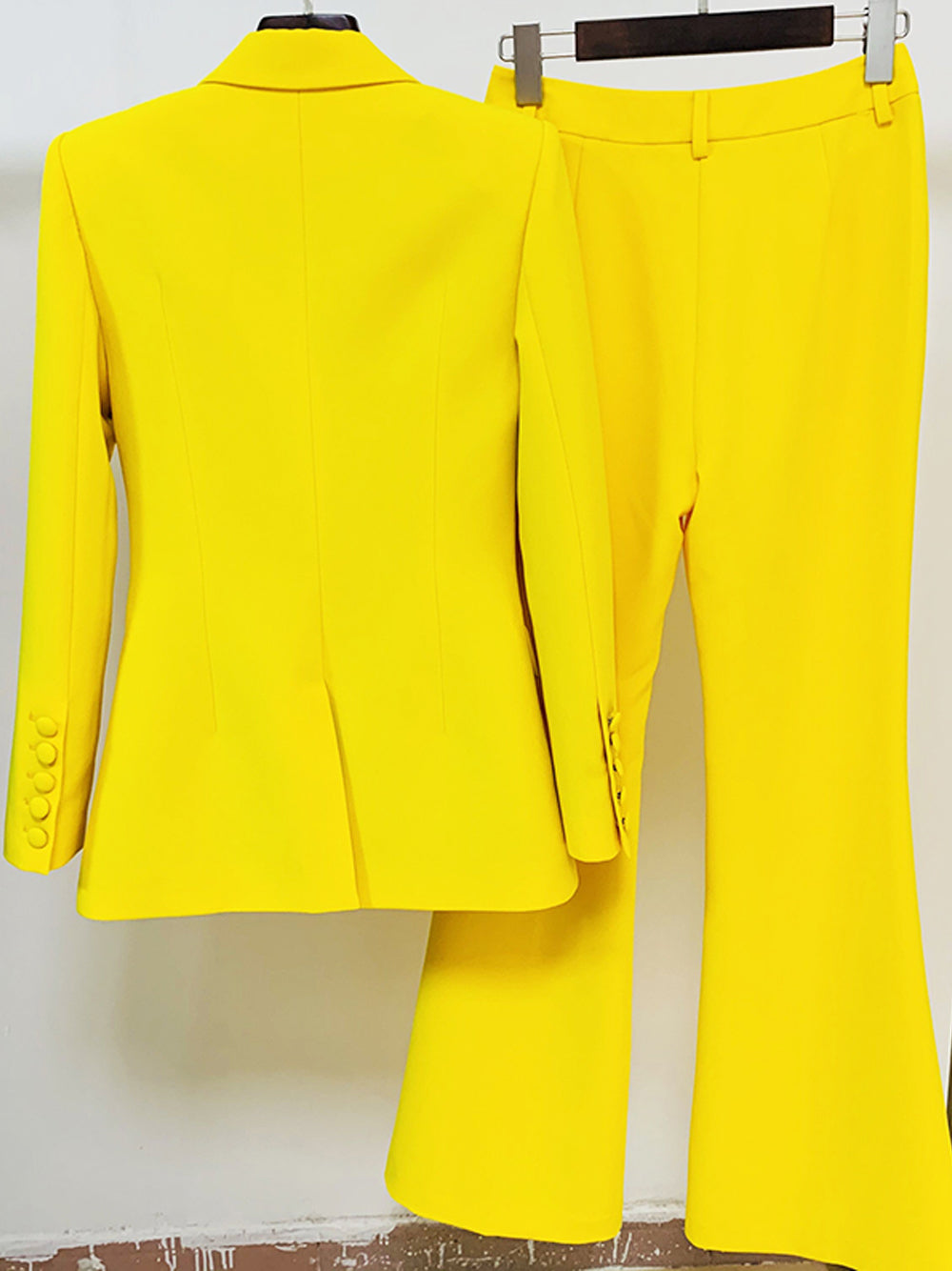Yellow Peak Lapel Tailored Blazer and Flared Trouser Set 8
