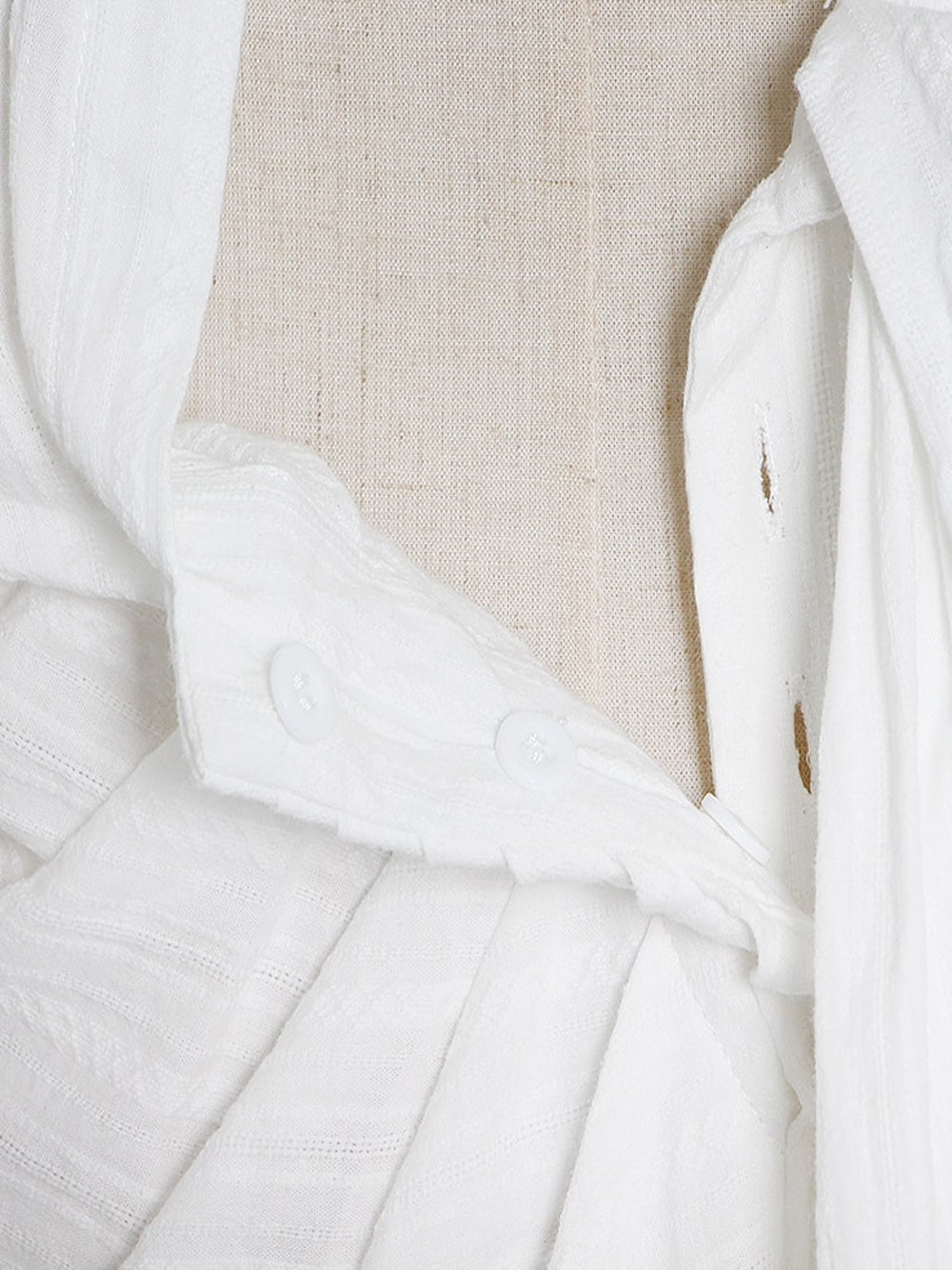 White Collared Long Sleeve Tie Front Wrap Shirt Dress