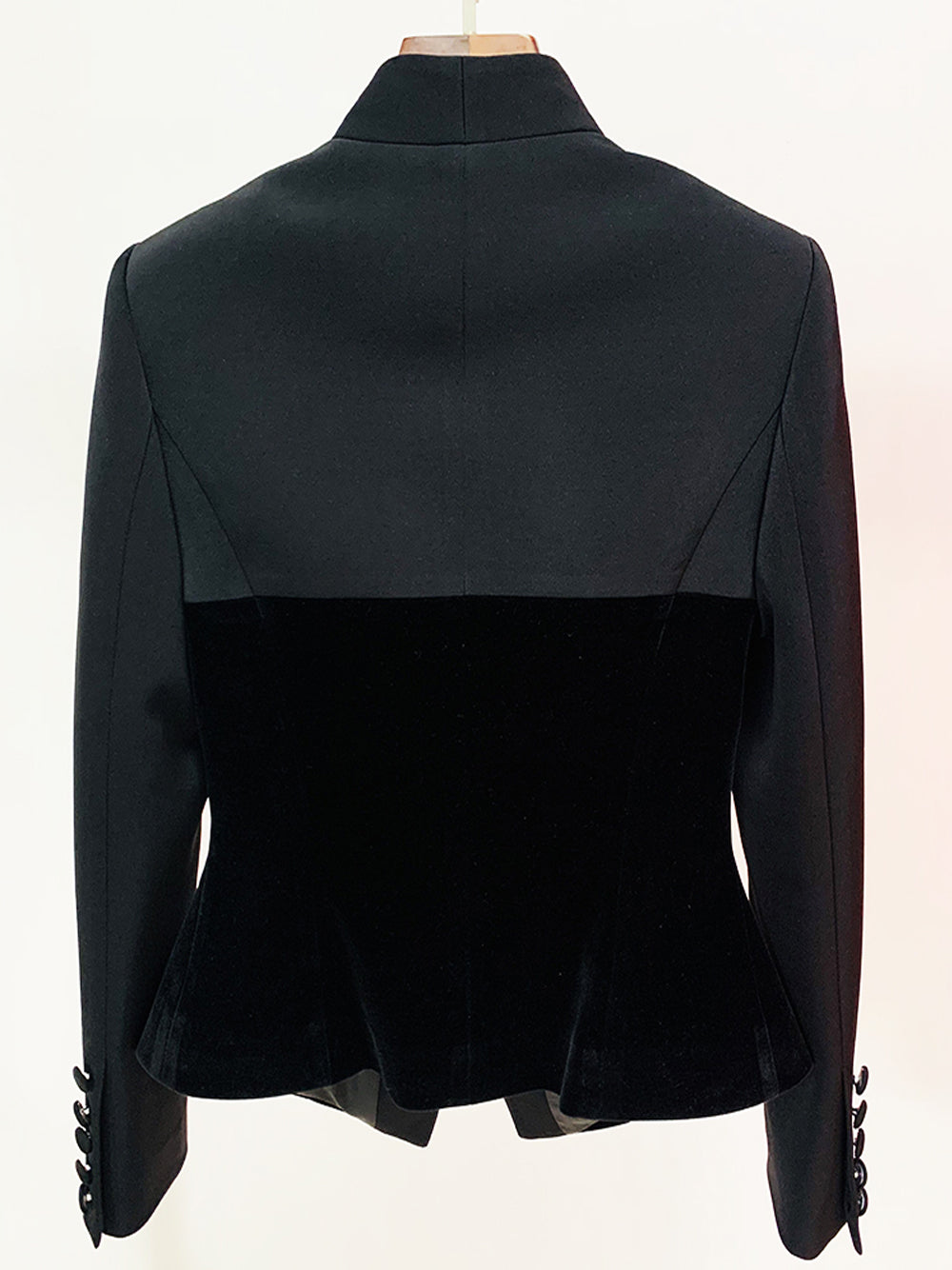 Black Velvet Panel Bustier Cut Structured Shoulder Fitted Blazer 3