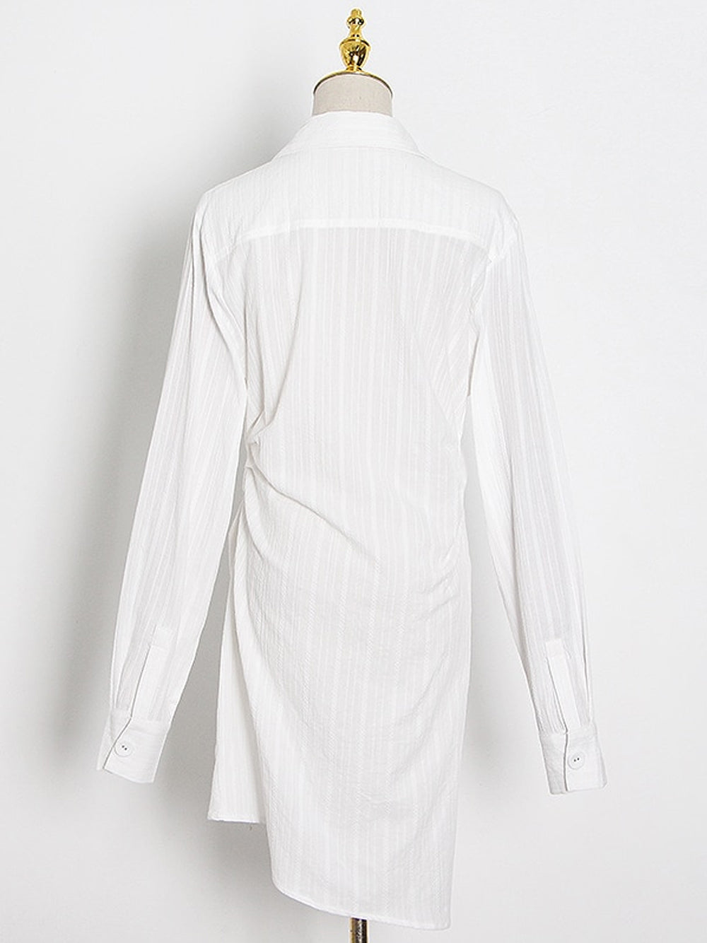 White Collared Long Sleeve Tie Front Wrap Shirt Dress