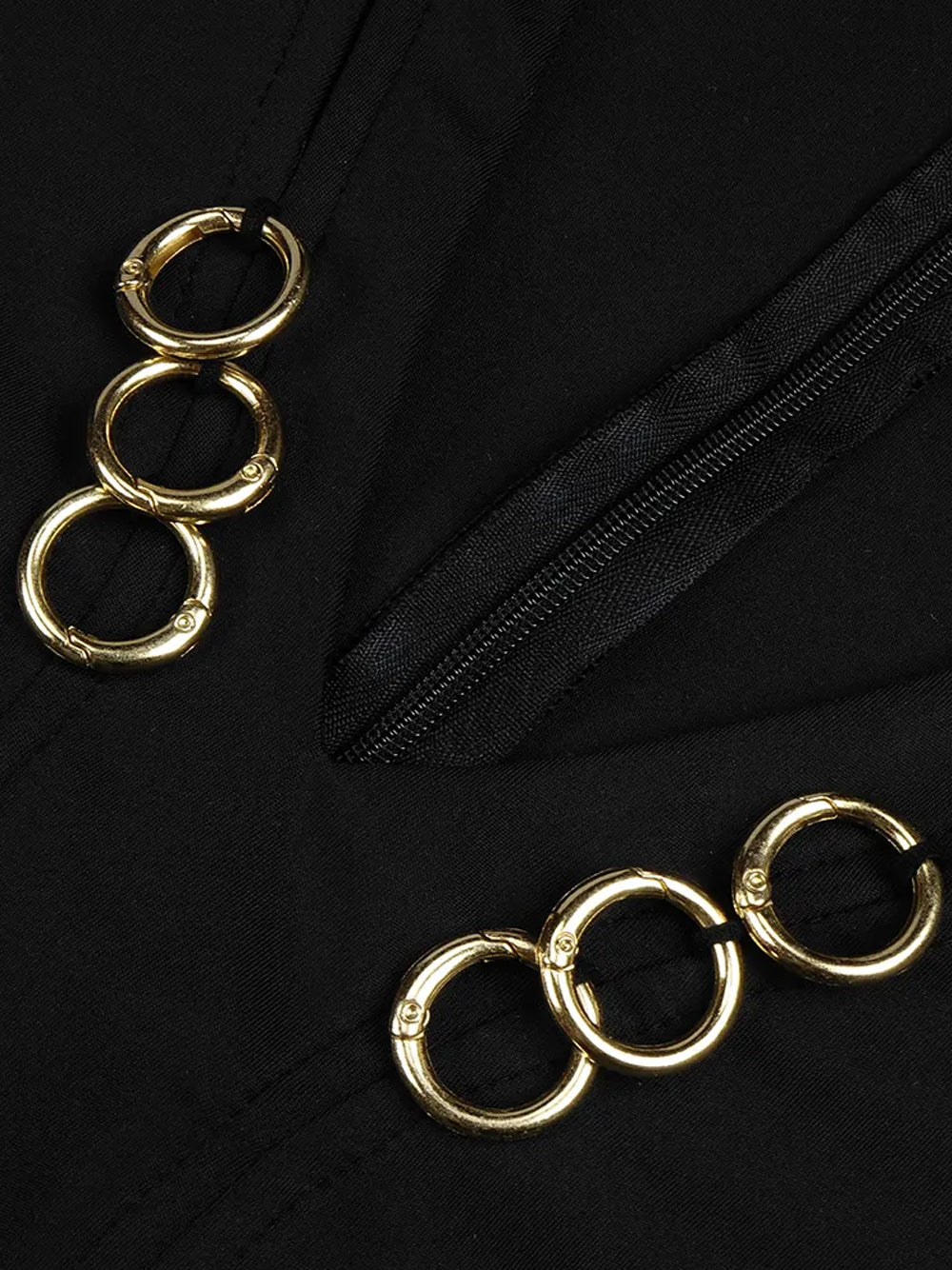 Black V-Neck Gold Ring Cutout Long Sleeve High Slit Bodycon Maxi Dress
