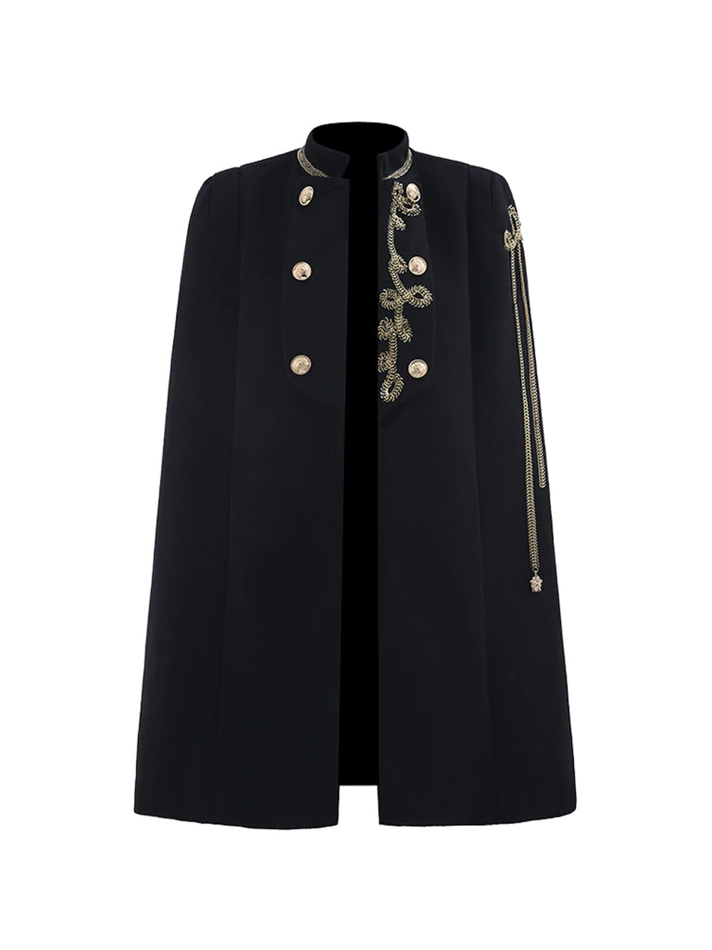 Stand Collar Gold Embroidered Button Military Cape